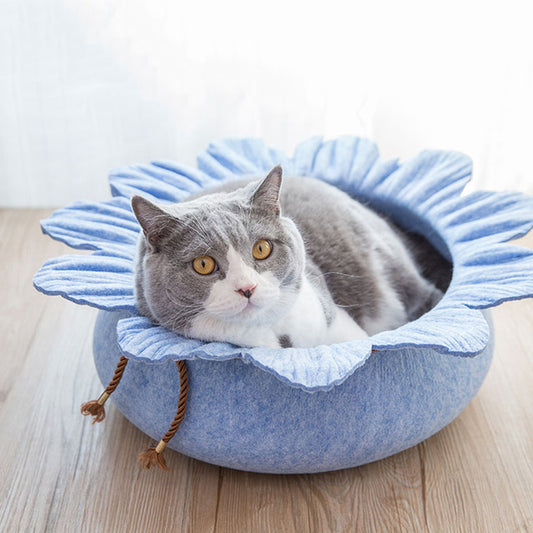 Lotus Leaf Shape Cat Bed House 100 Percent Cotton Gothic Cozy Hideaway For Cats Soft Plush Interior
