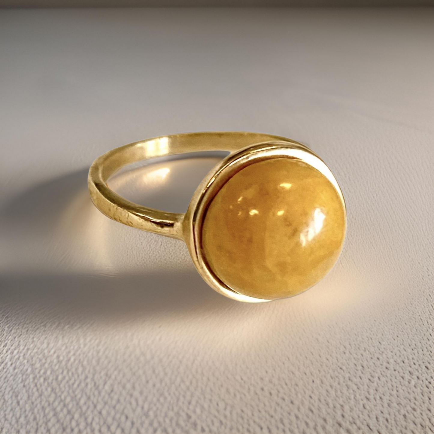 Yellow Jasper Round Gemstone Ring - 24k dip