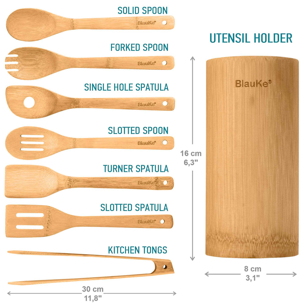 Bamboo Kitchen Utensils Set 8 Piece for Eco Conscious Home Cooks Mystic Sustainable Wooden Spatulas Spoons Tongs