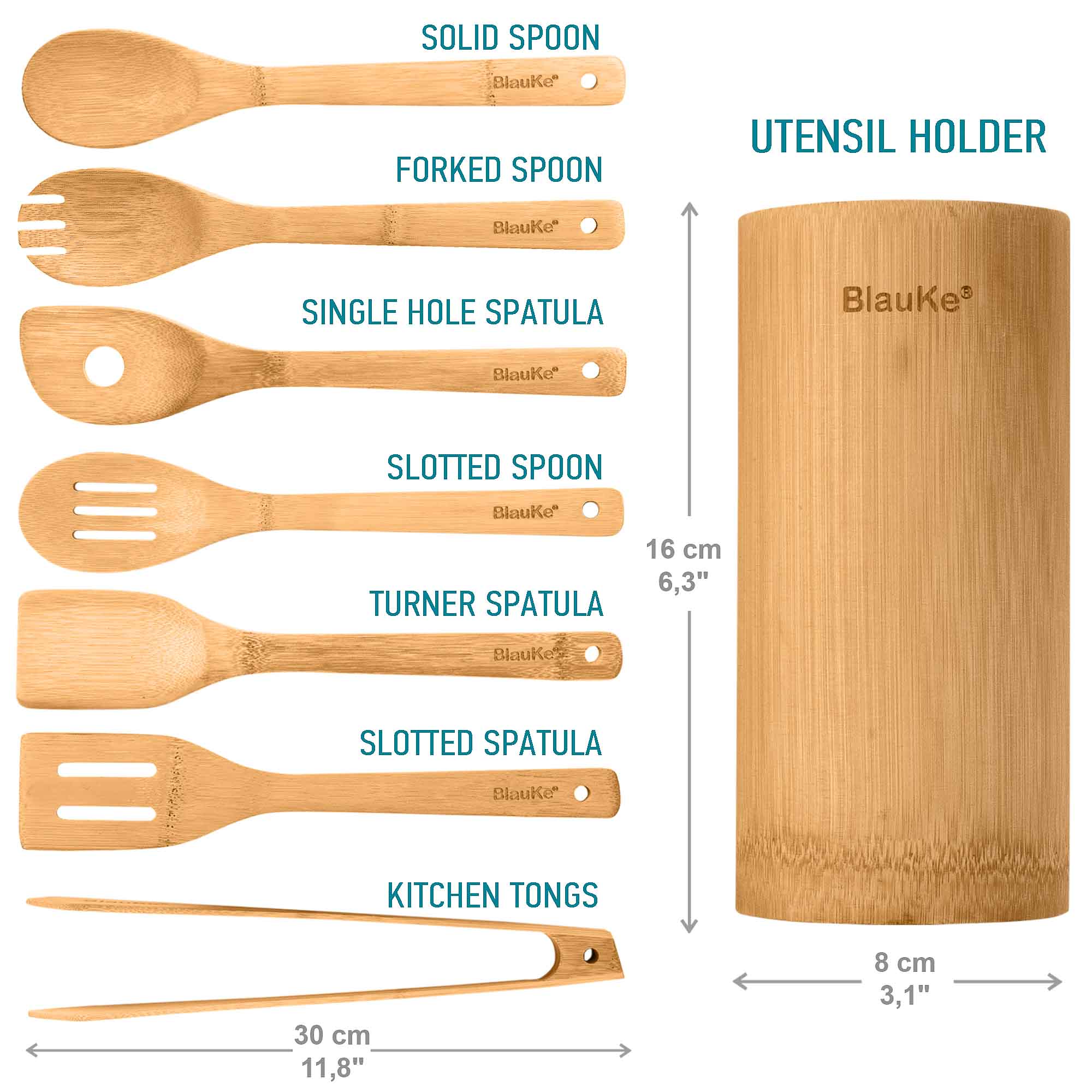 Bamboo Kitchen Utensils Set 8 Piece for Eco Conscious Home Cooks Mystic Sustainable Wooden Spatulas Spoons Tongs