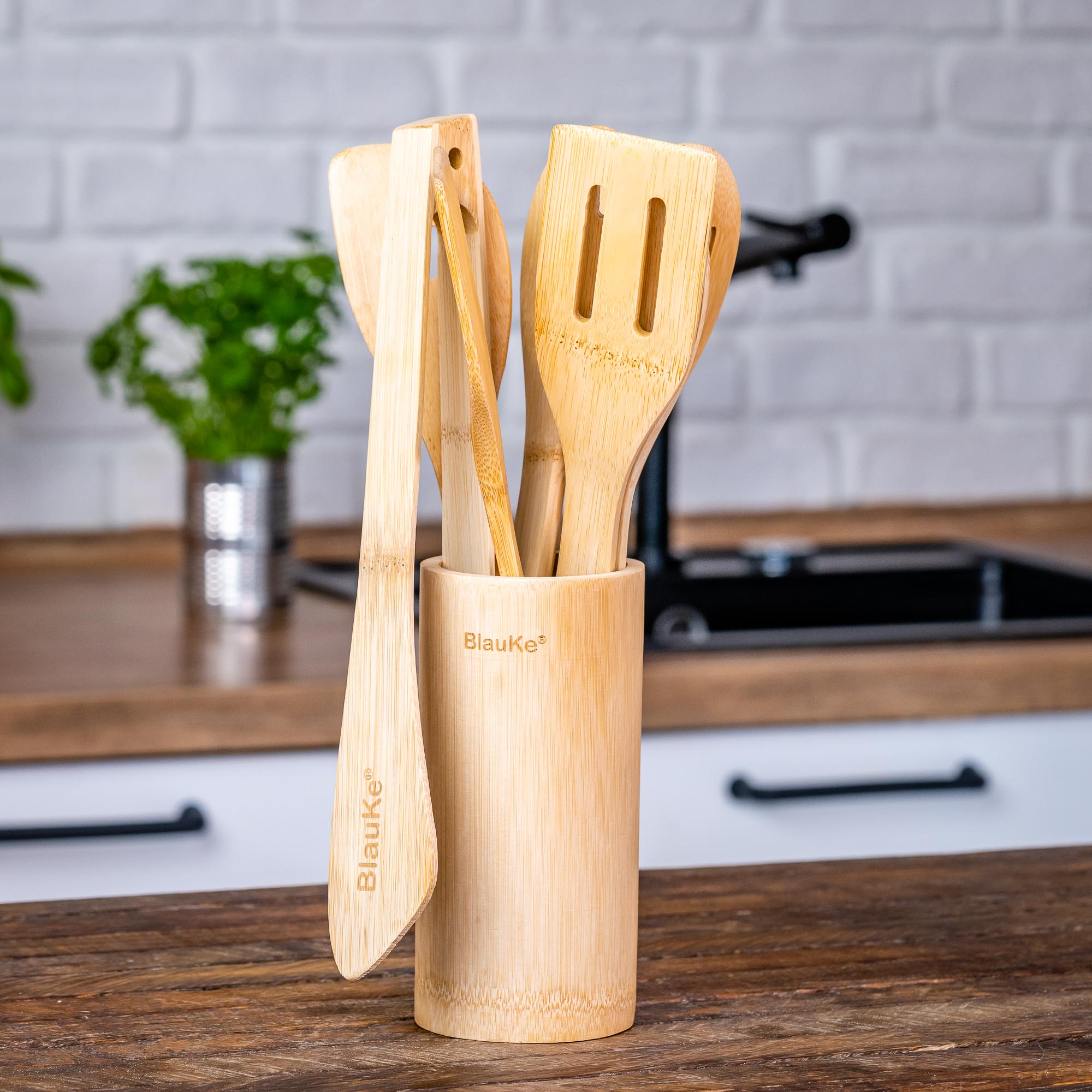 Bamboo Kitchen Utensils Set 8 Piece for Eco Conscious Home Cooks Mystic Sustainable Wooden Spatulas Spoons Tongs