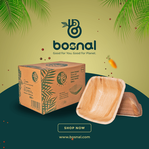 Bosnal - Palm Leaf Biodegradable Bowls, 5 inch, Square