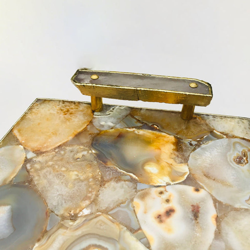Brown Plated Agate Serving Tray With Clear Quartz Handles/Personalised