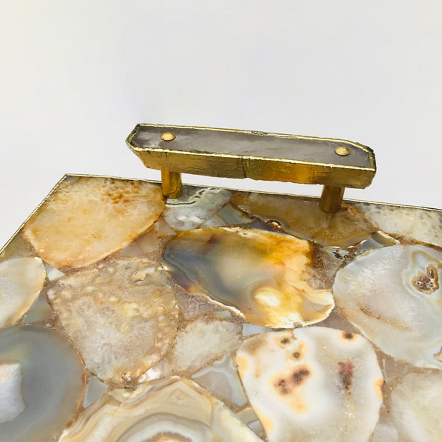 Brown Plated Agate Serving Tray With Clear Quartz Handles/Personalised