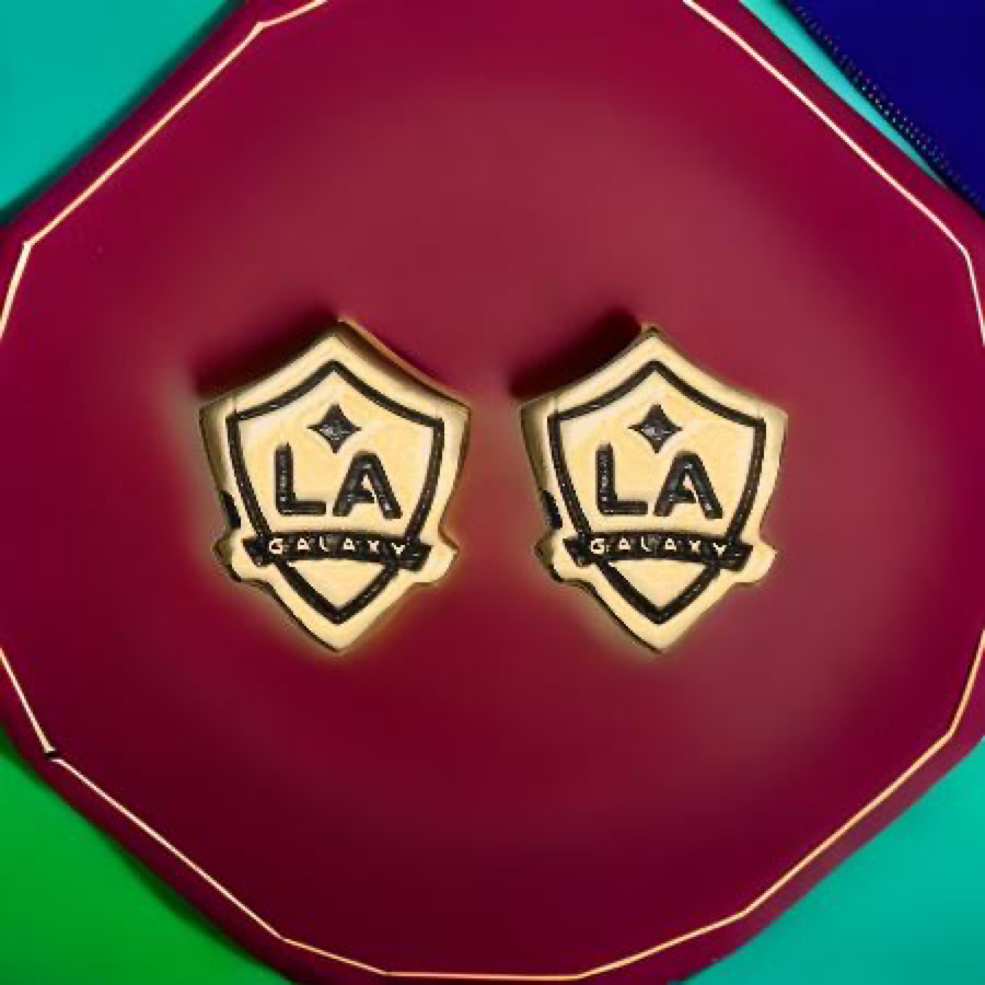 LA Galaxy Shield Dainty Stud Earrings w/ black fill 24k Gold dip