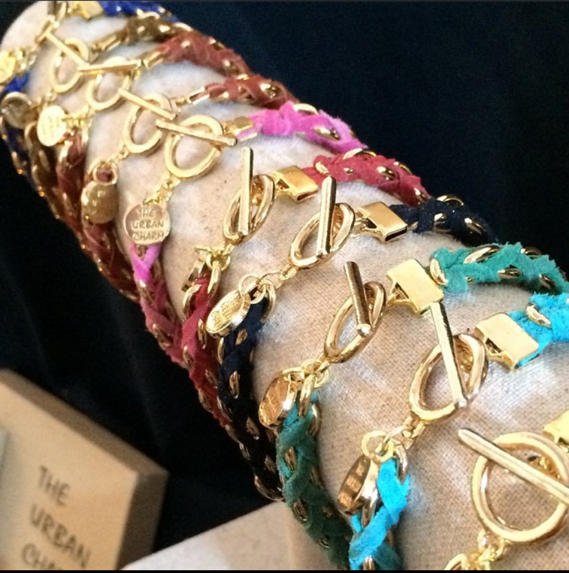 Turquoise Suede Woven Cable Chain Toggle Bracelet