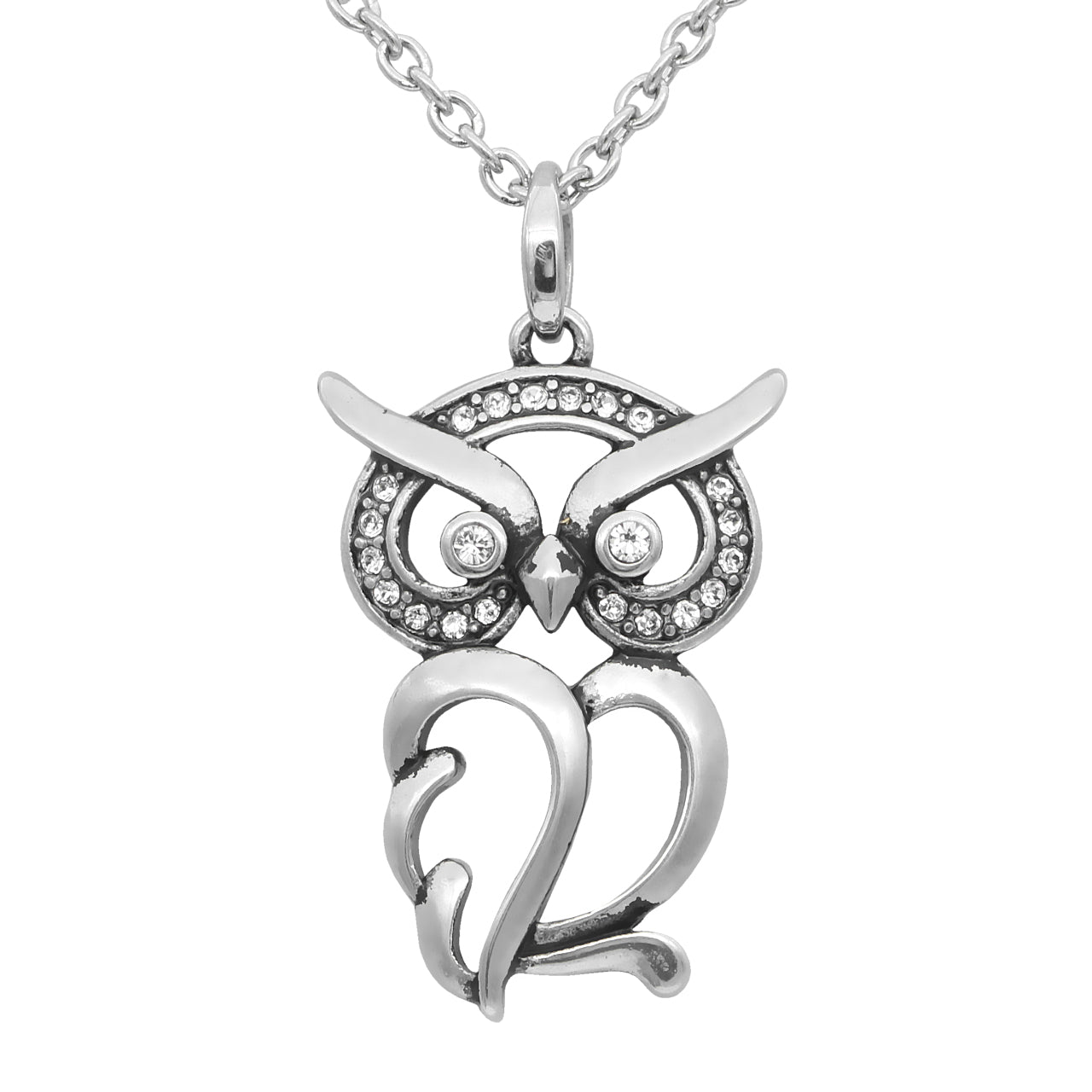 Owl Necklace "Luminous Owl", Bird Pendant Adorned with Swarovski