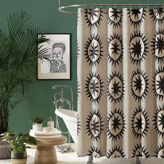 Shower Curtain 72x72 Cotton Poly Cream Brown Sun Star Medallion Pattern For Modern Bath Decor Gothic Arcane Charm