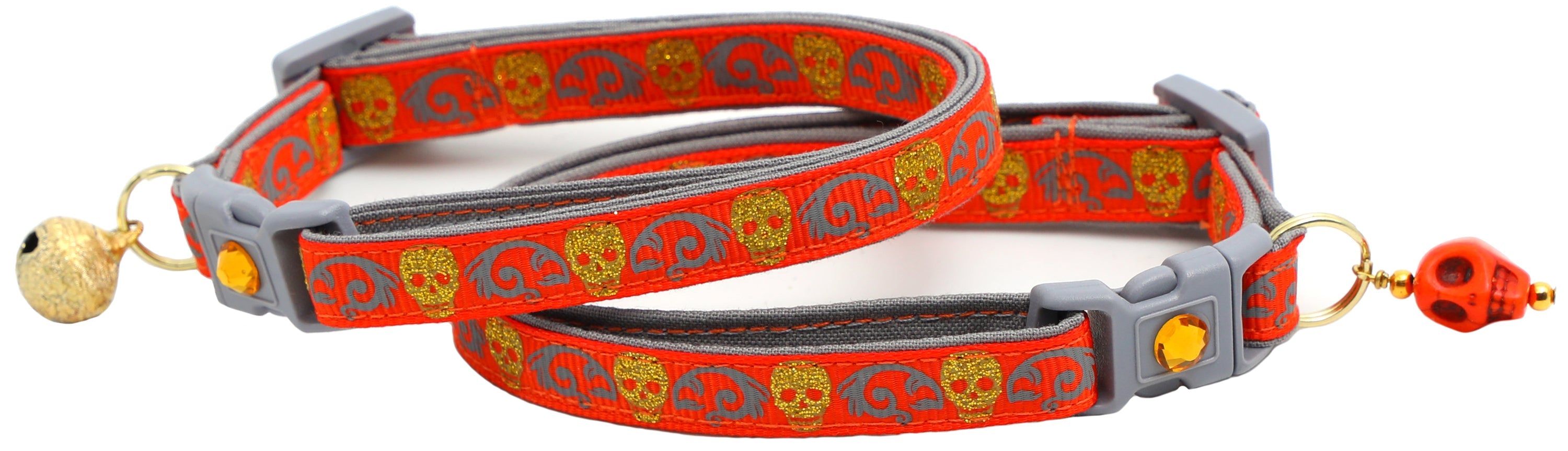 Gold Glitter Skulls Breakaway Cat Collar