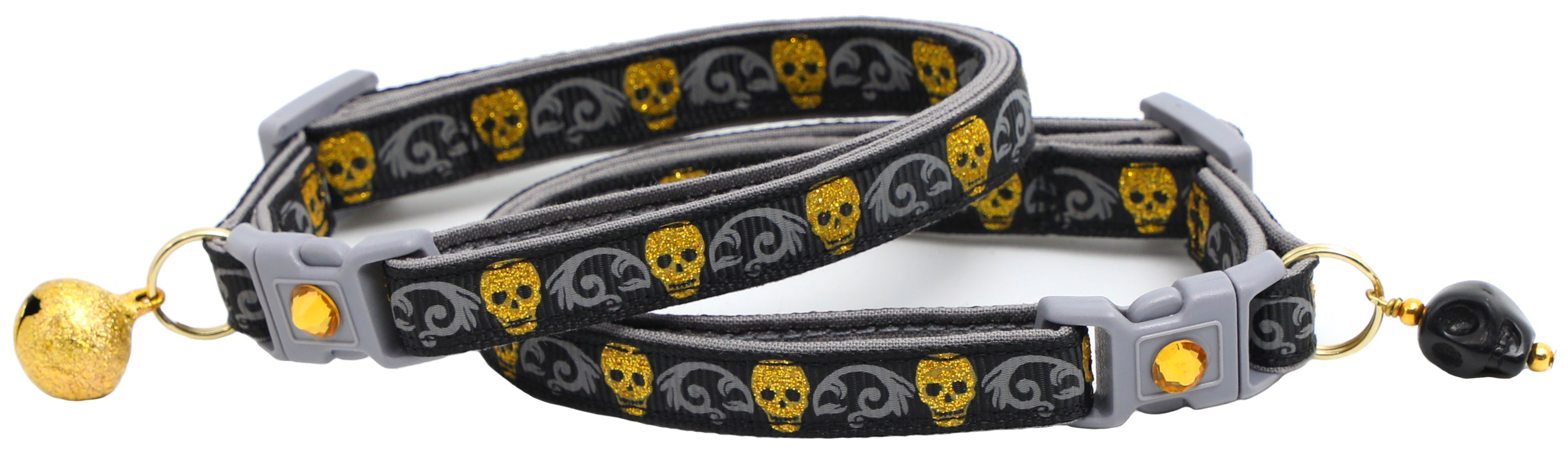 Gold Glitter Skulls Breakaway Cat Collar