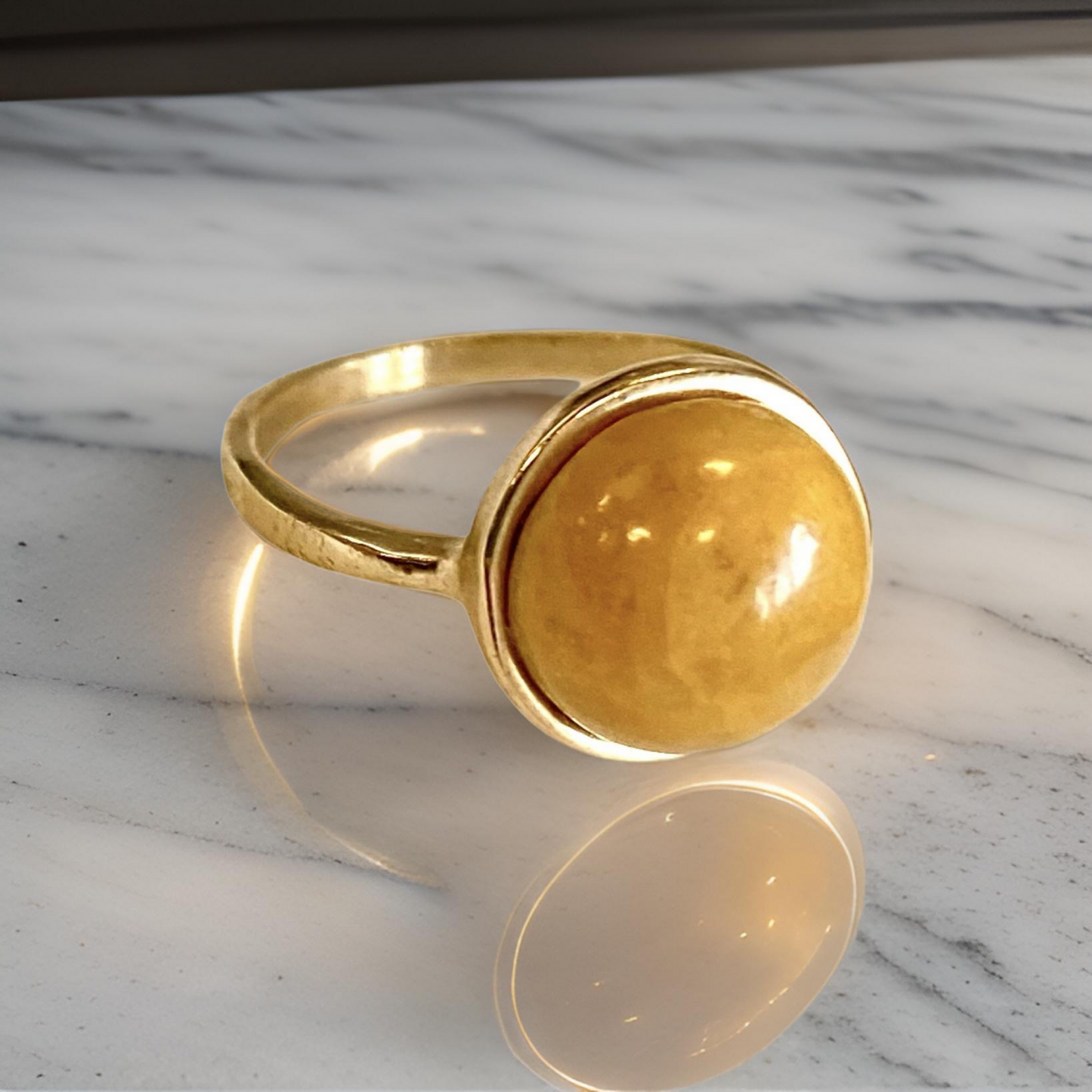 Yellow Jasper Round Gemstone Ring - 24k dip