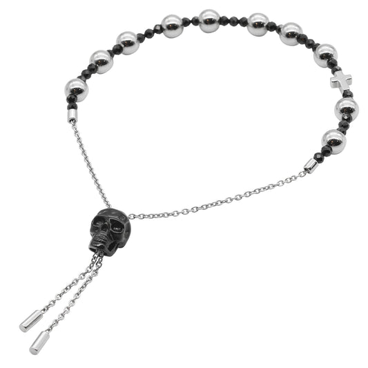 Skull Bracelet Black Skull Spinel Bead Pull-Chain Bracelet