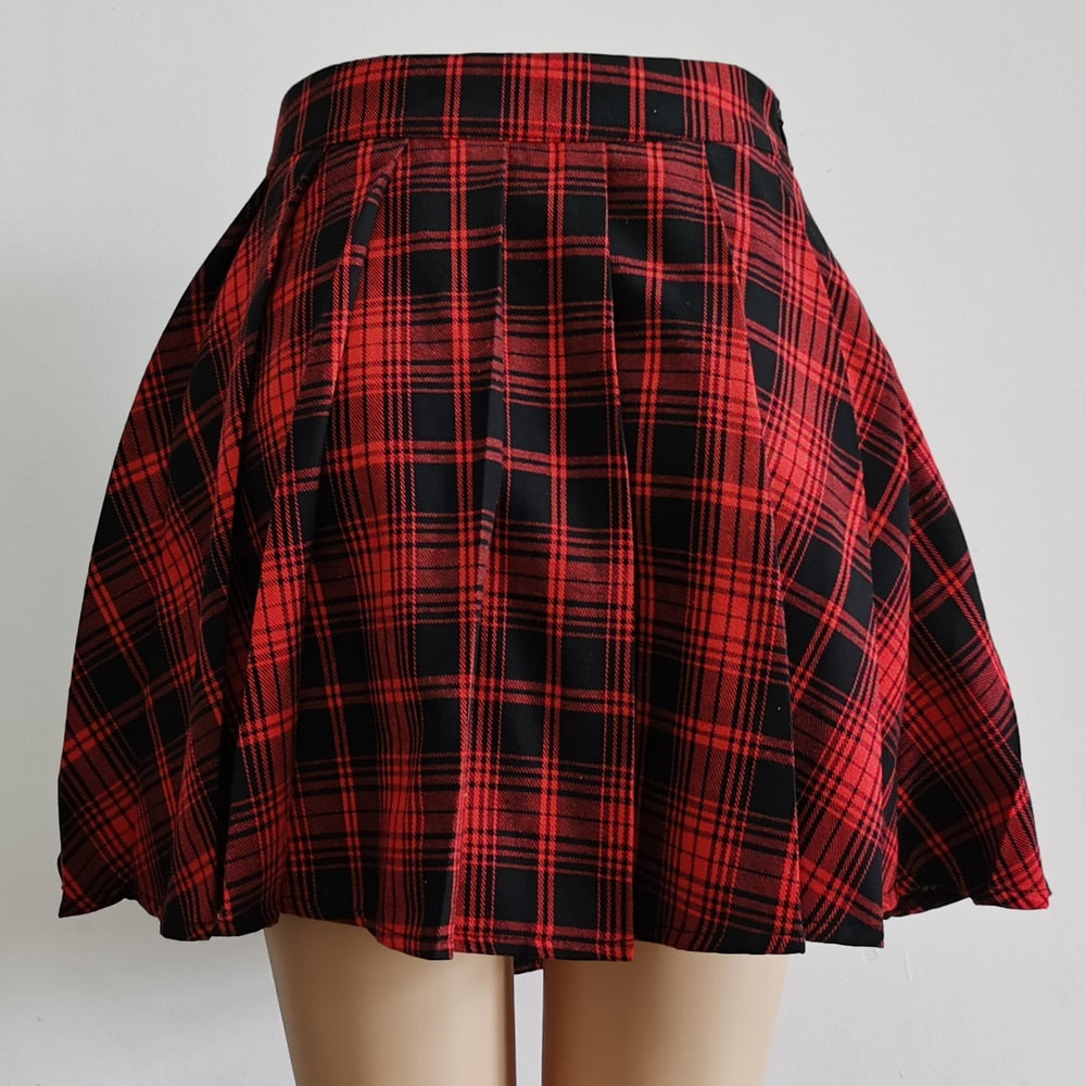 Gothic Sweet Women Pleated Skirt Fashion Plaid Mini High Waist Chic