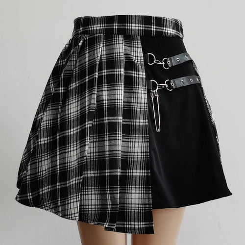 Gothic Sweet Women Pleated Skirt Fashion Plaid Mini High Waist Chic