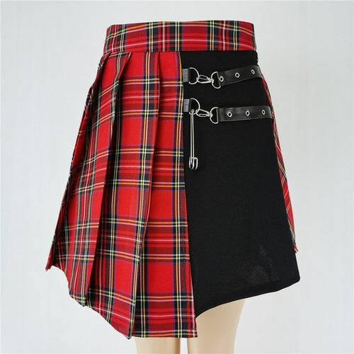 Gothic Sweet Women Pleated Skirt Fashion Plaid Mini High Waist Chic