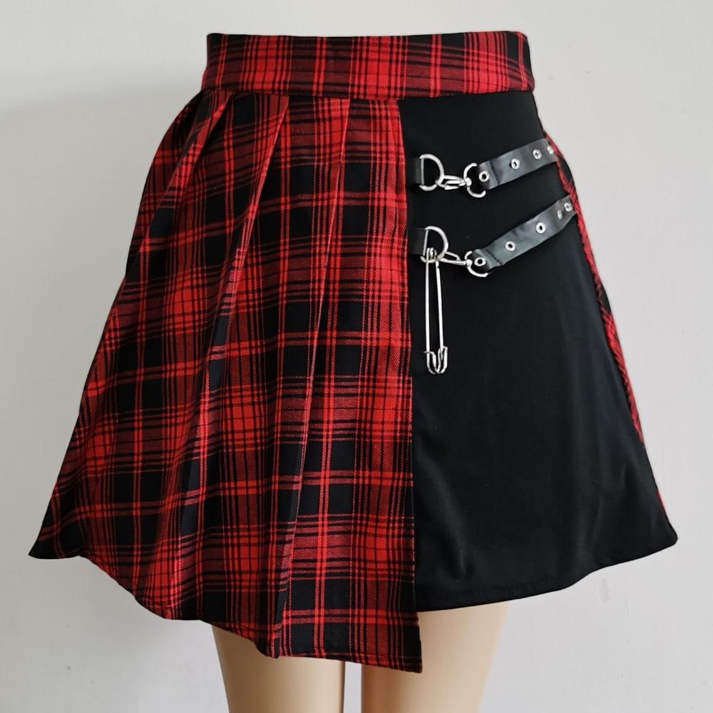 Gothic Sweet Women Pleated Skirt Fashion Plaid Mini High Waist Chic
