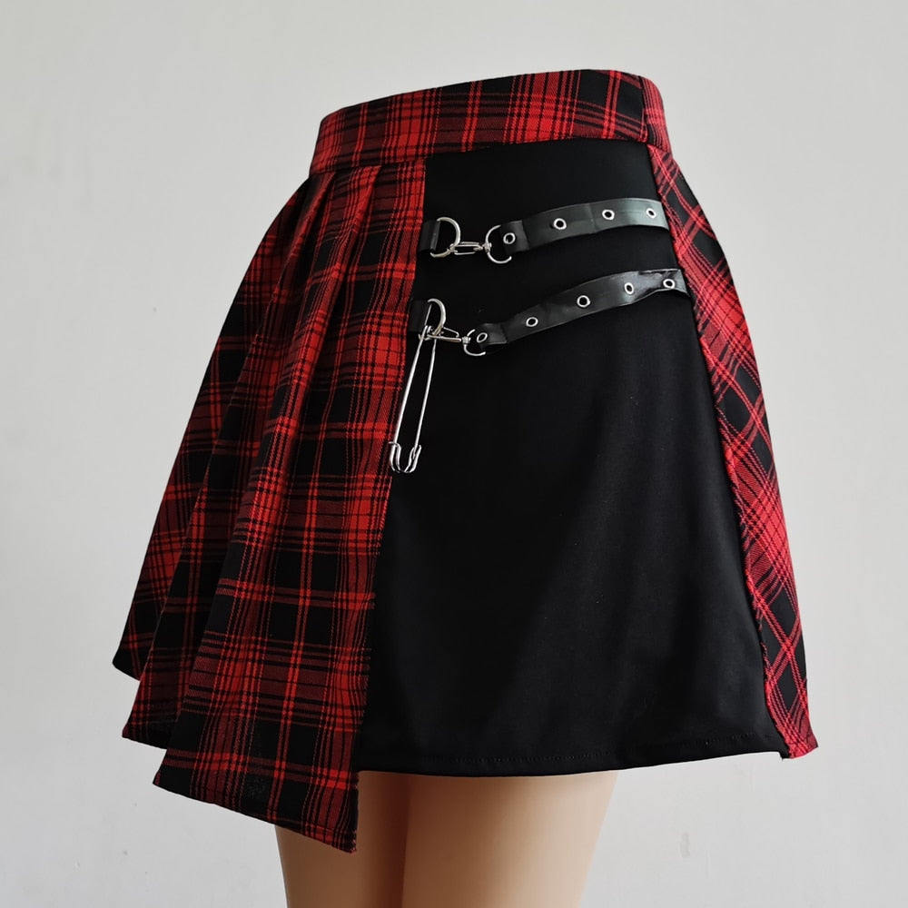 Gothic Sweet Women Pleated Skirt Fashion Plaid Mini High Waist Chic