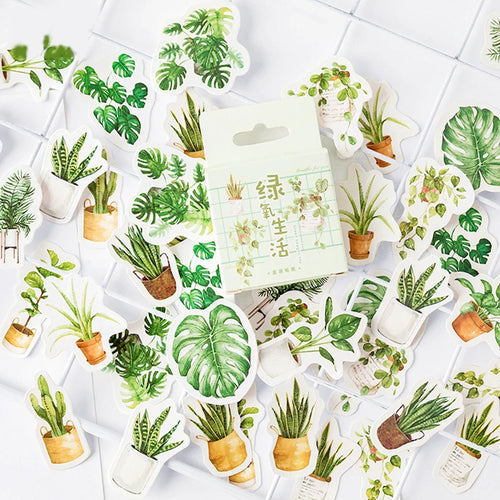 45 Pieces Per Pack Green Potted Plant Decorative Washi Stickers For Scrapbooking And Craft Projects
