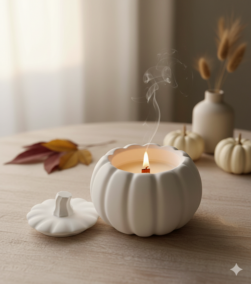 Handcrafted Jesmonite Pumpkin Candle – Art Meets Aroma