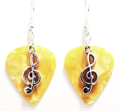 Handmade Guitar Pick Earrings | Treble Clef