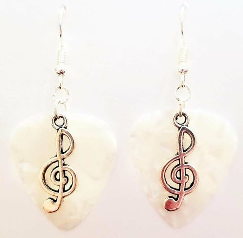 Handmade Guitar Pick Earrings | Treble Clef