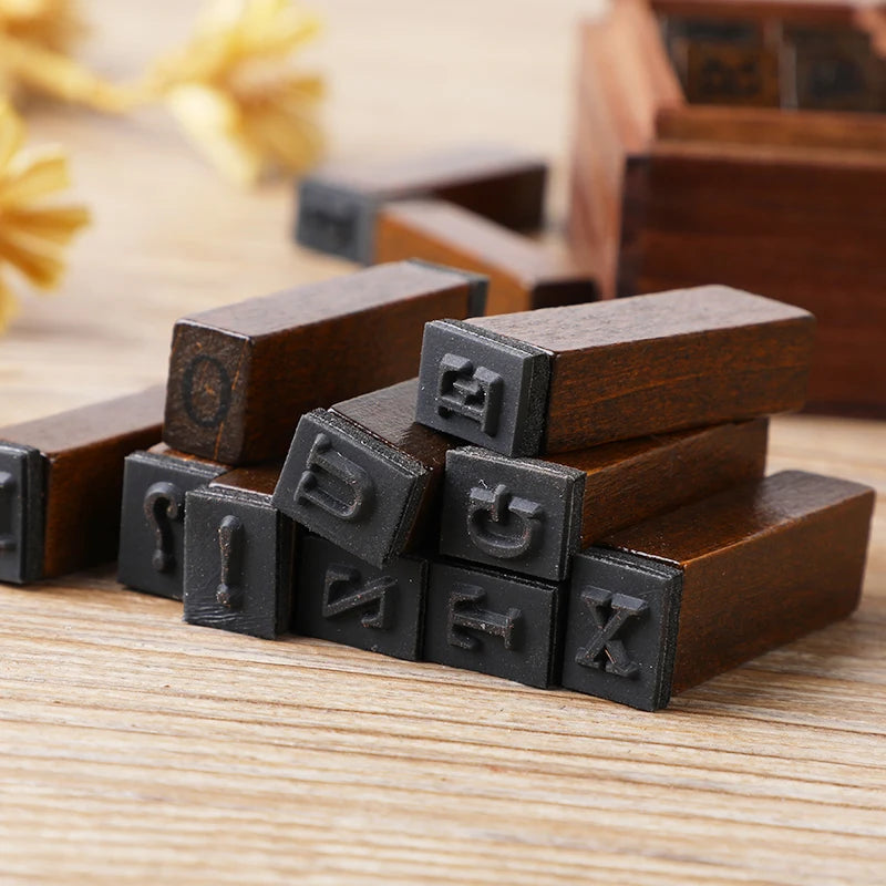 Yoofun 28pcs Alphabet Stamps Vintage Wooden Rubber Letter Standard