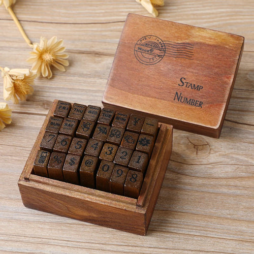 Yoofun 28pcs Alphabet Stamps Vintage Wooden Rubber Letter Standard