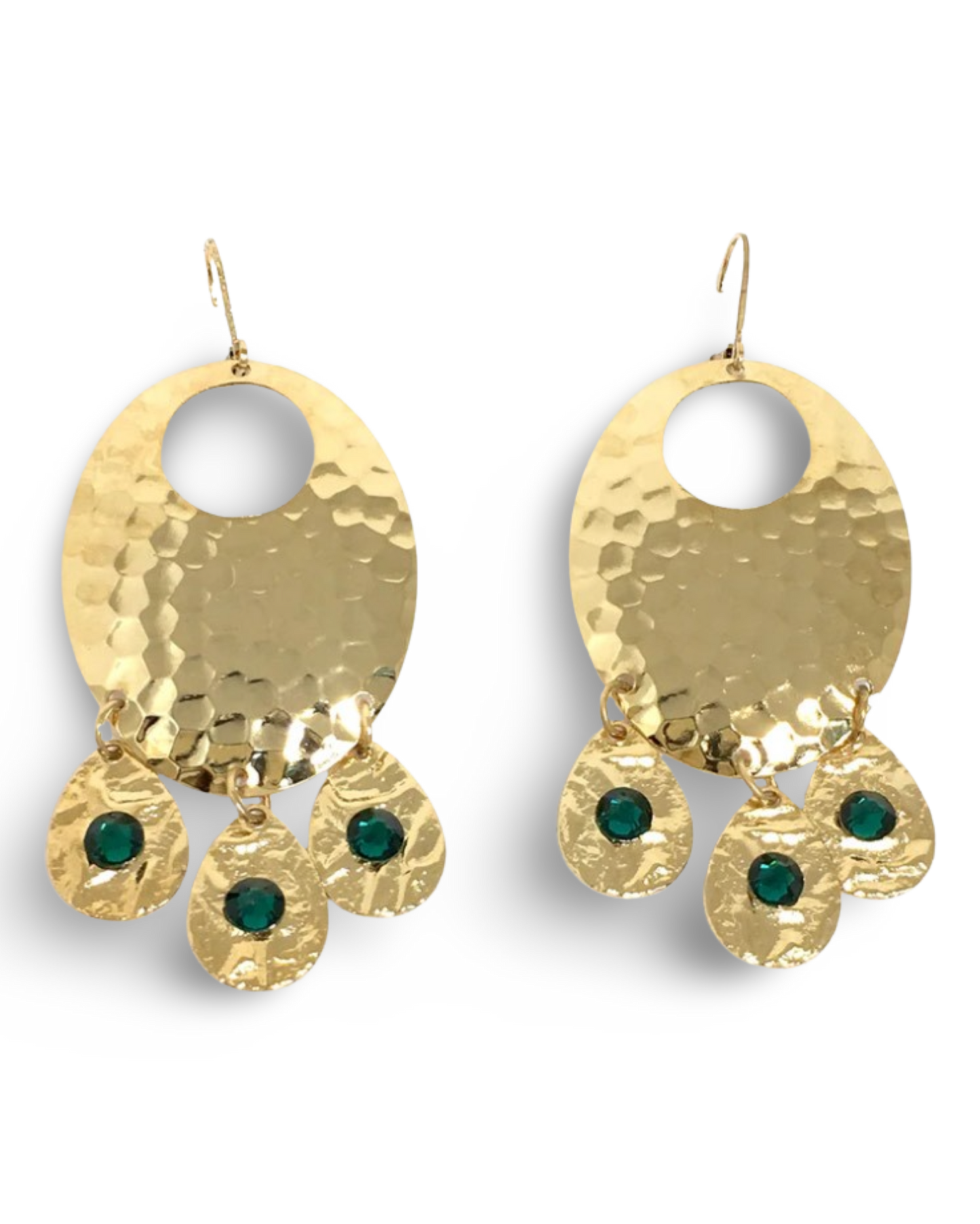 Hammered Emerald Chandelier Earrings