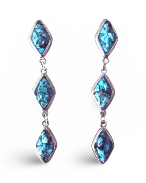 The Urban Charm Natural Turquoise Silver Tier Drop Earrings