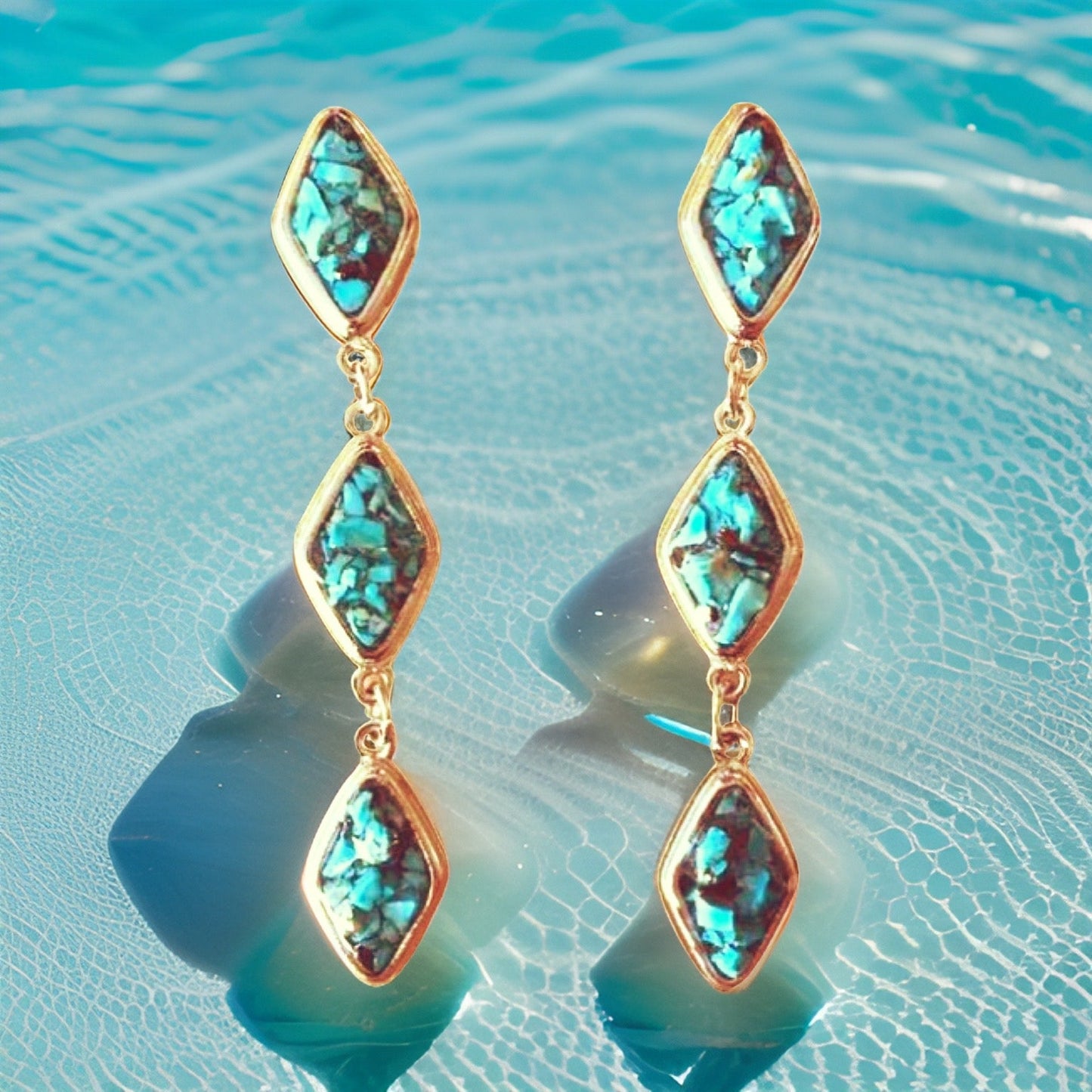 The Urban Charm Natural Turquoise Silver Tier Drop Earrings