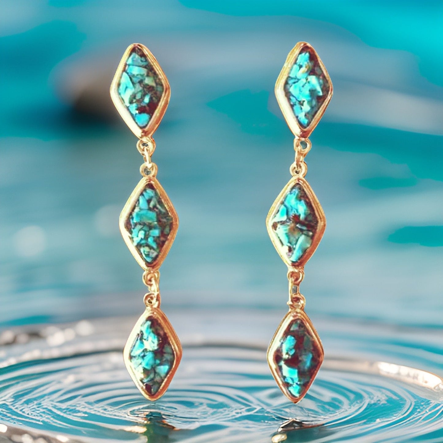 The Urban Charm Natural Turquoise Silver Tier Drop Earrings