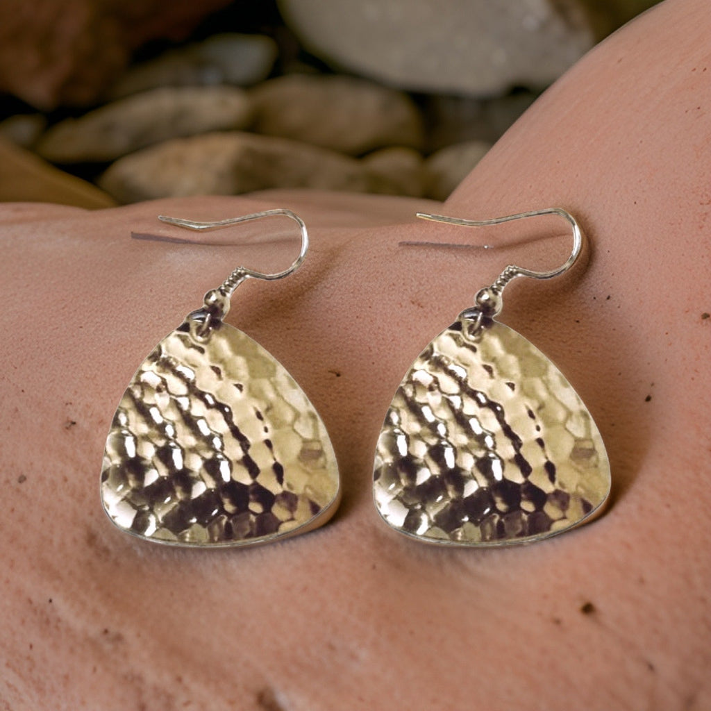 Hammered Guitar Pick Dangle Earrings
