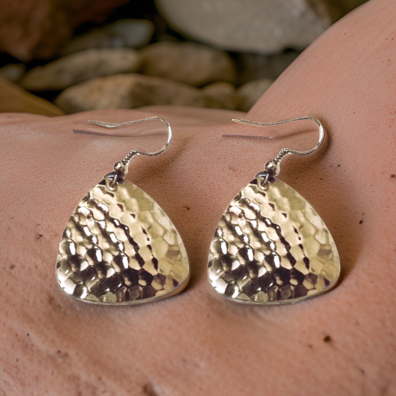 Hammered Guitar Pick Dangle Earrings