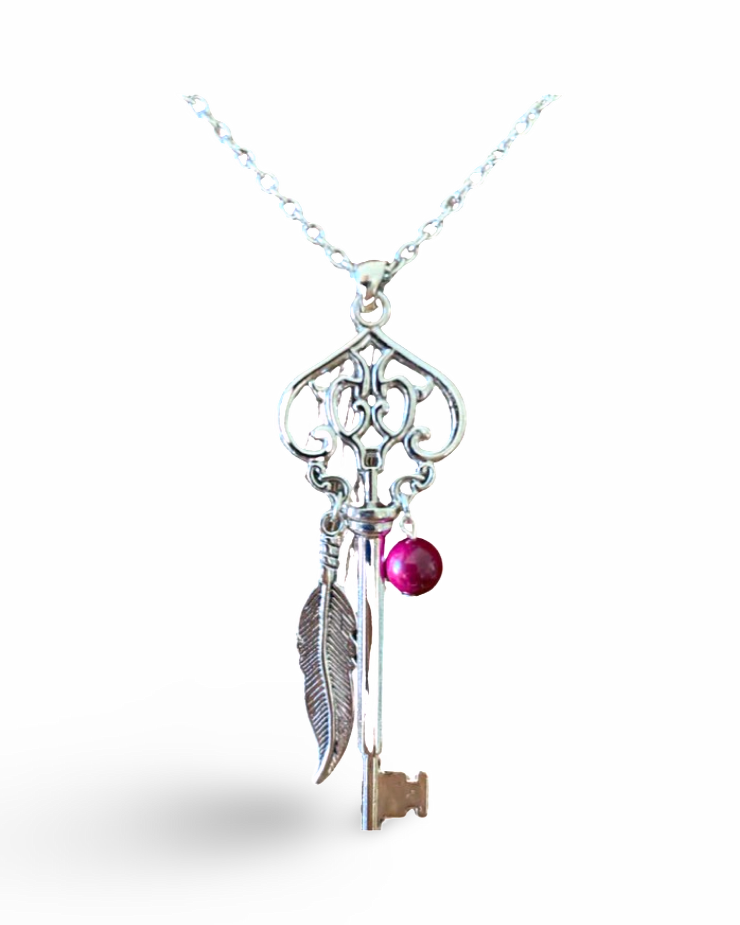 Skeleton Key Necklace with Pink Tiger’s Eye