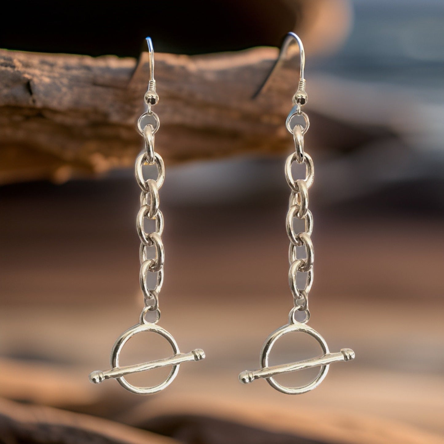 Silver Chain Toggle Earrings