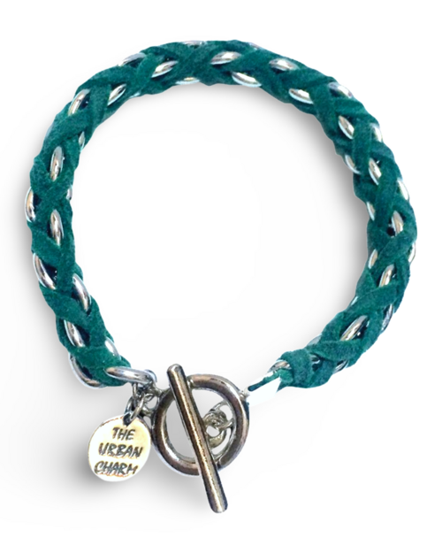 Turquoise Suede Woven Cable Chain Toggle Bracelet