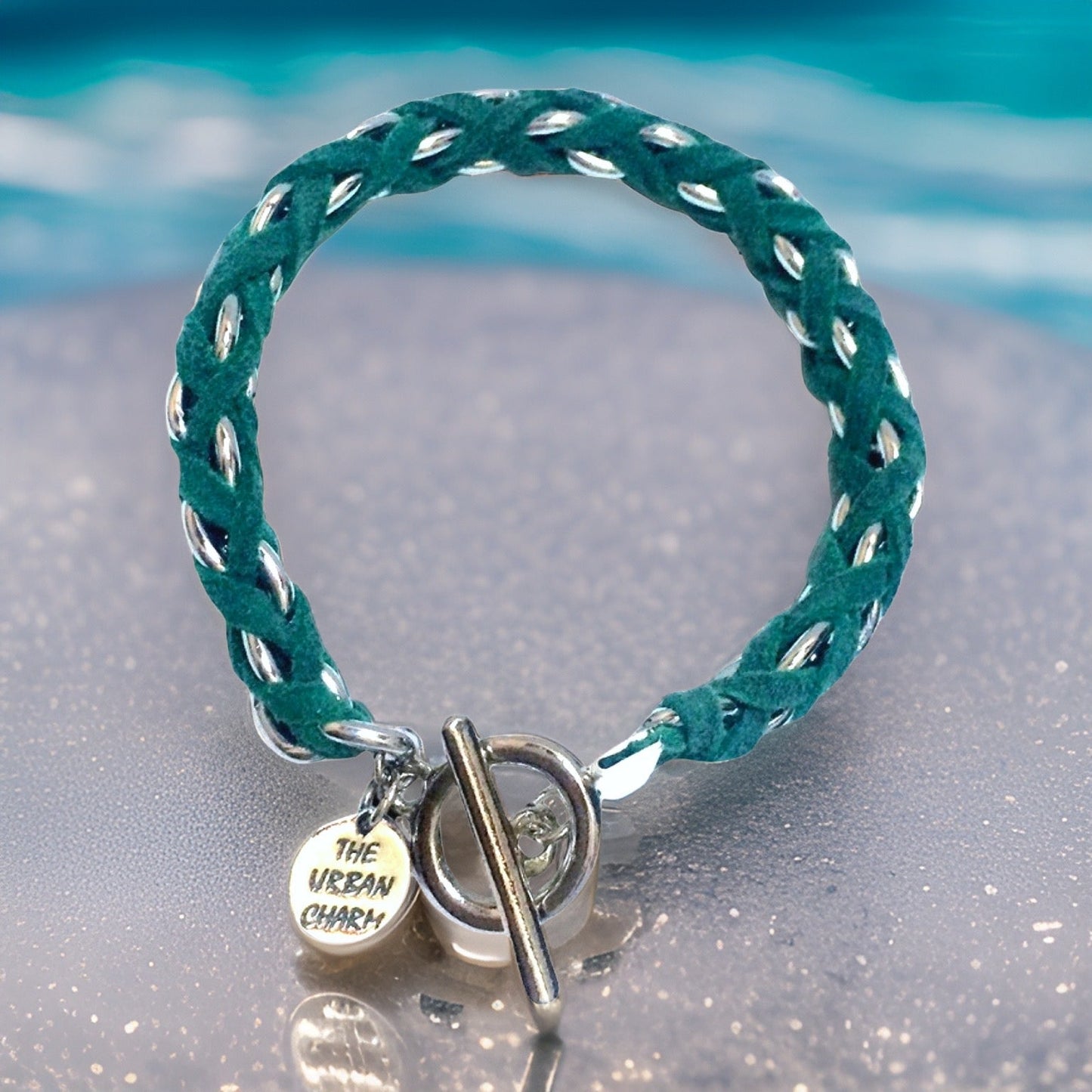 Turquoise Suede Woven Cable Chain Toggle Bracelet