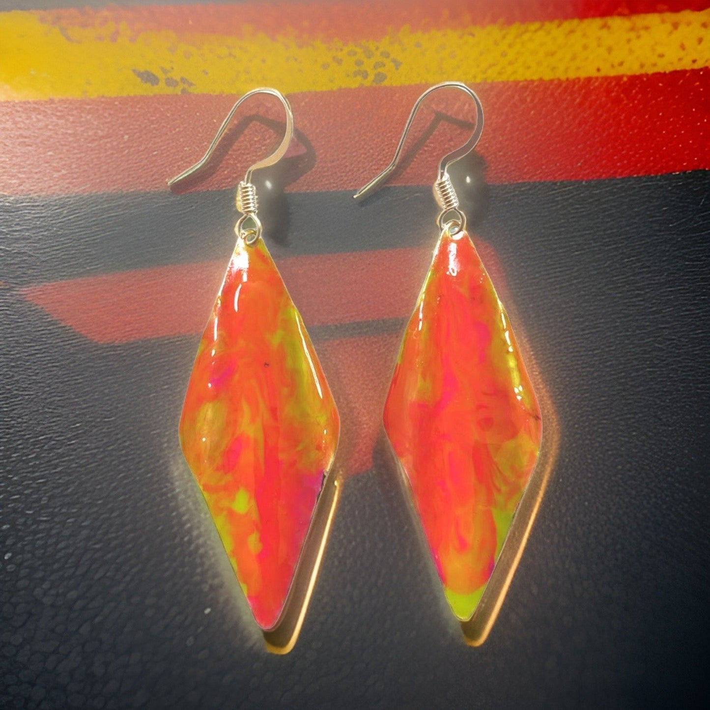Yellow Orange Marble Wavy Lures of Love Earrings