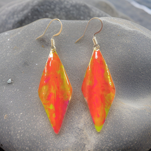 Yellow Orange Marble Wavy Lures of Love Earrings