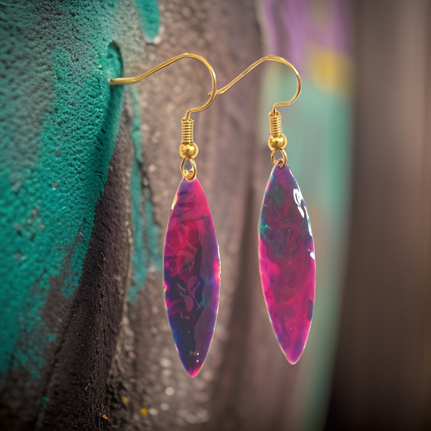 Purple Marble Mini Navette Lures of Love Earrings