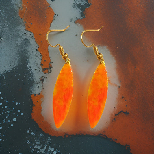 Yellow Orange Marble Mini Navette Lures of Love Earrings