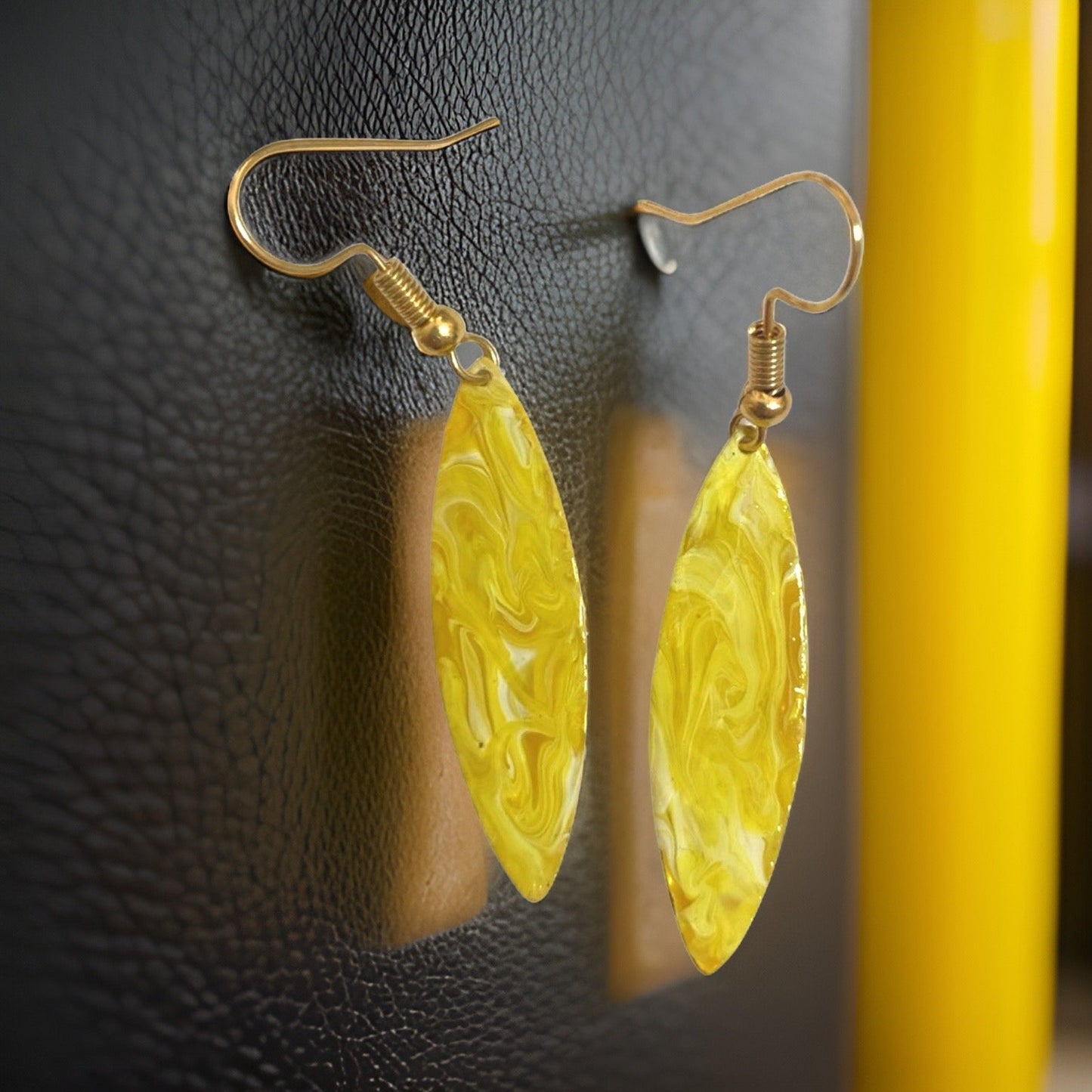 Yellow Marble Mini Navette Lures of Love Earrings