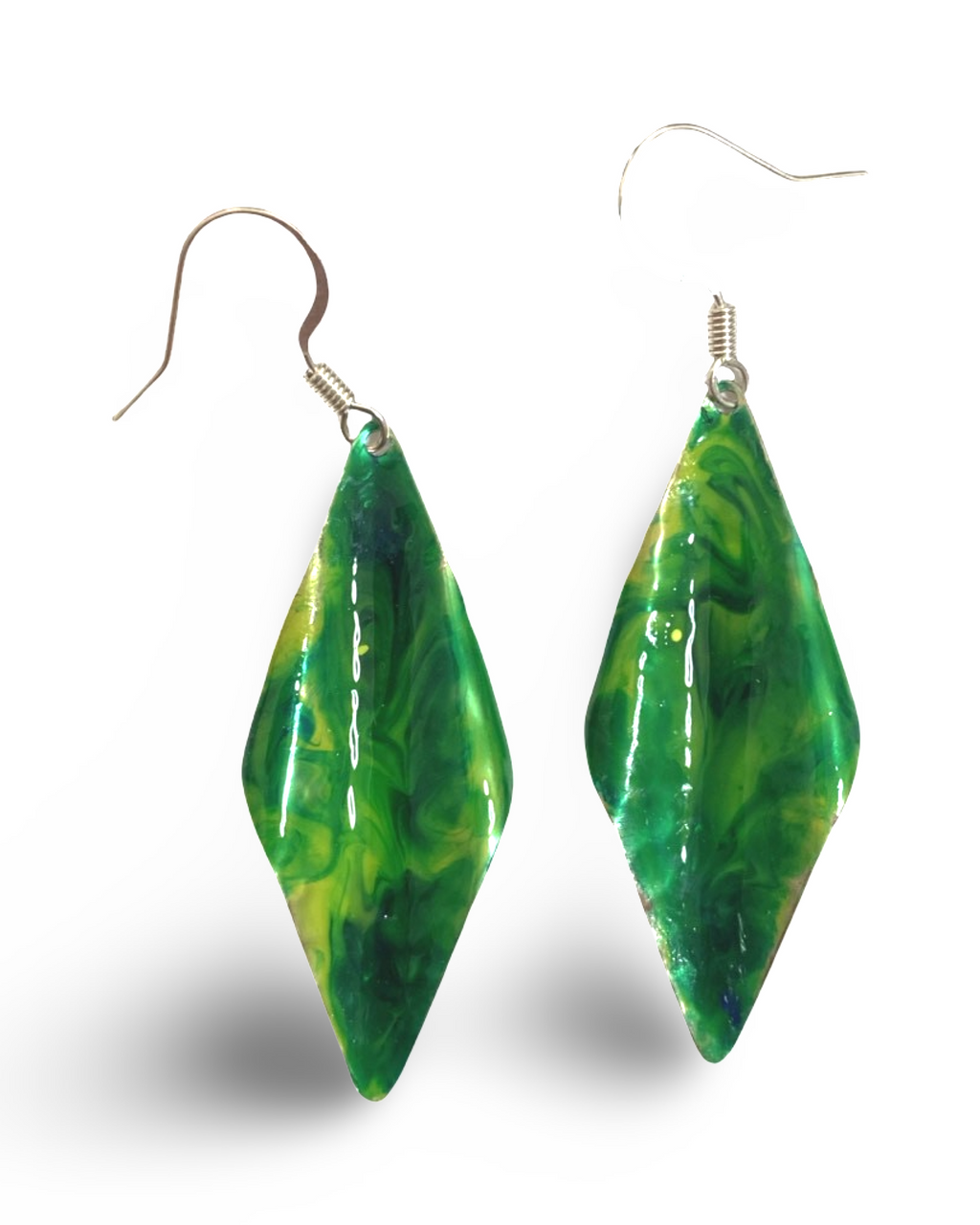 Green Yellow Marble Wavy Lures of Love Earrings