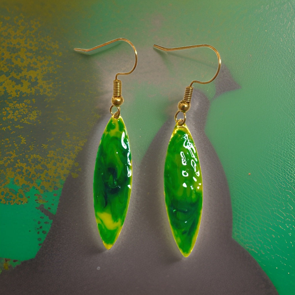 Green Yellow Marble Mini Navette Lures of Love Earrings
