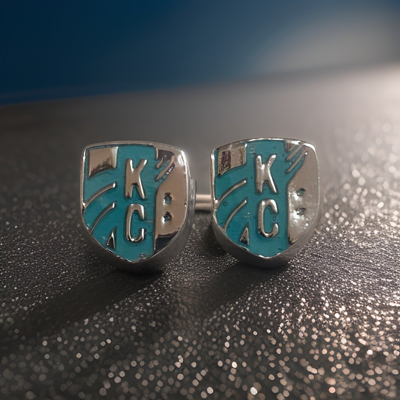 KC Current Shield Studs Teal Enamel Pewter Earrings