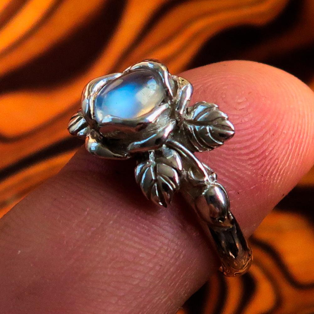 Sterling Silver Rose Moonstone Ring - Oval Gemstone Solitaire