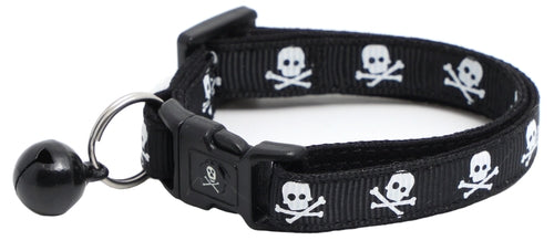 Skulls and Crossbones on Black Cat Collar