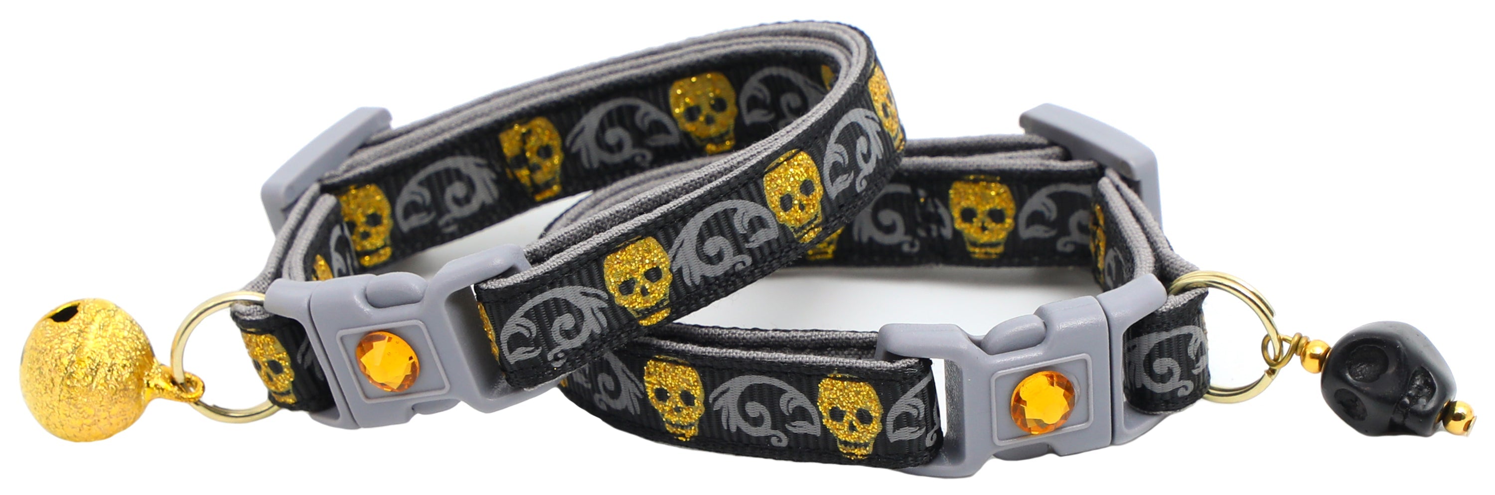 Gold Glitter Skulls Breakaway Cat Collar