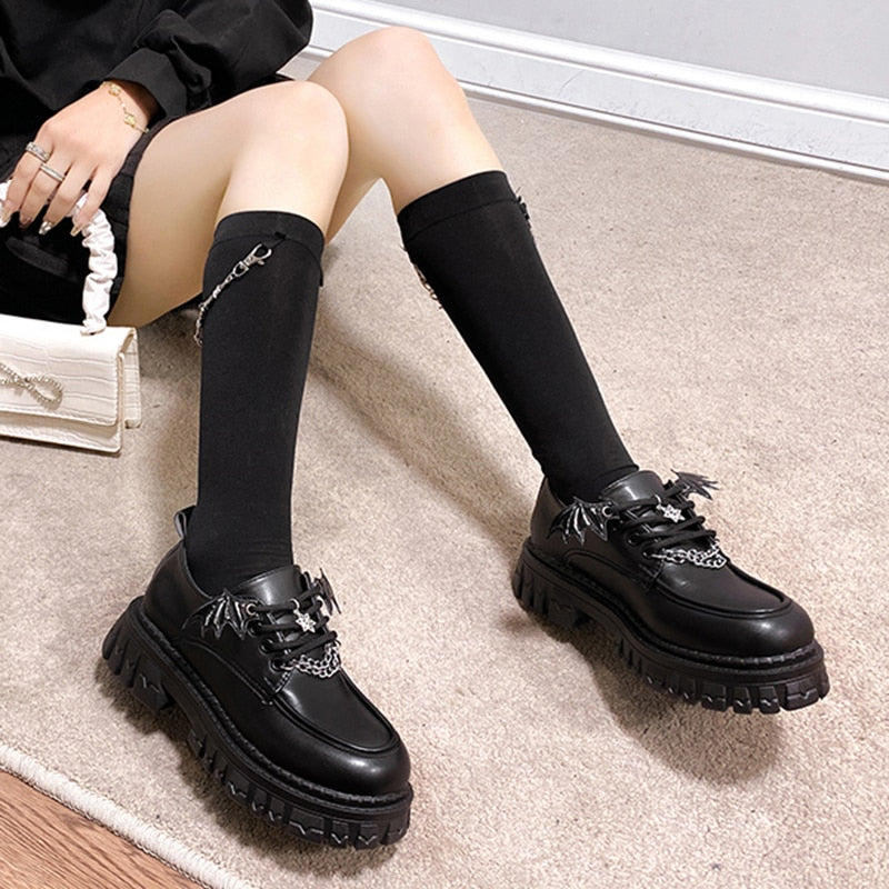 Metal Chain Platform Lolita Gothic Shoes Woman 2023 Spring College