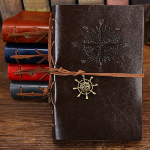 Retro Spiral Notebook Diary Notepad Vintage Pirate Anchors Pu Leather